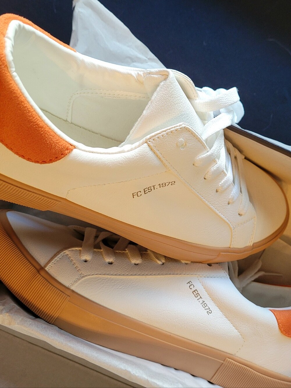 NIB Sz 11 Women's French Connection White Sneakers with Orange Accent